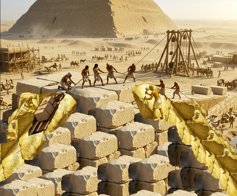 Le levage des blocs d'une pyramide